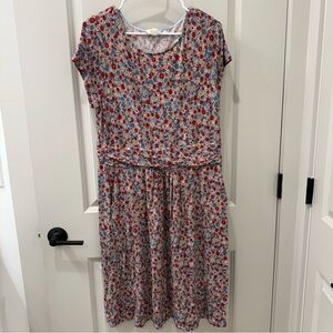 Boden Amelie Floral Jersey Midi Dress 14 Stretch Viscose Ruched Waist Pockets